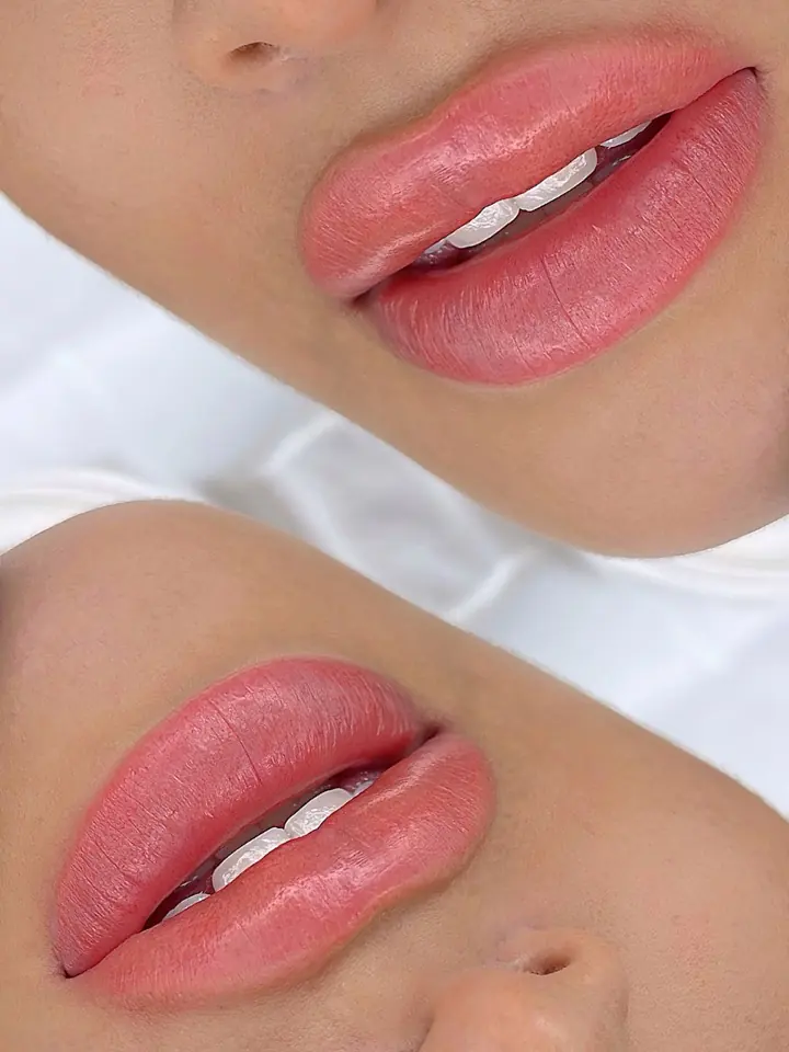 Labios con micropigmentación en tono nude rosado